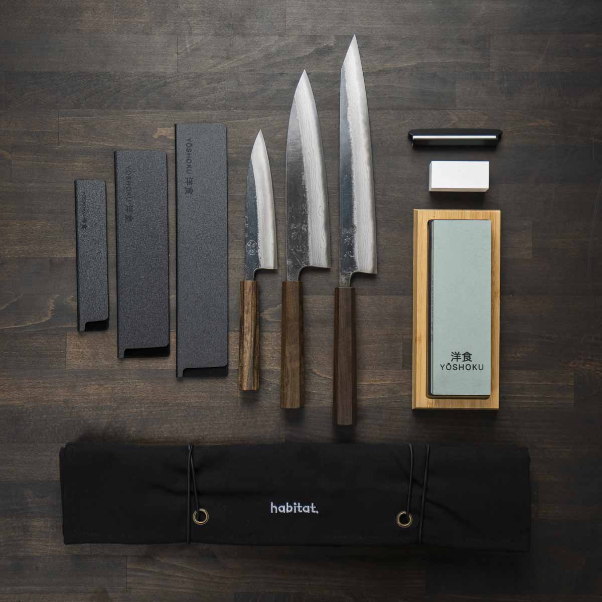 Hatsukokoro Kumokage Blue 2 - 3 Knife Set with Knife Roll