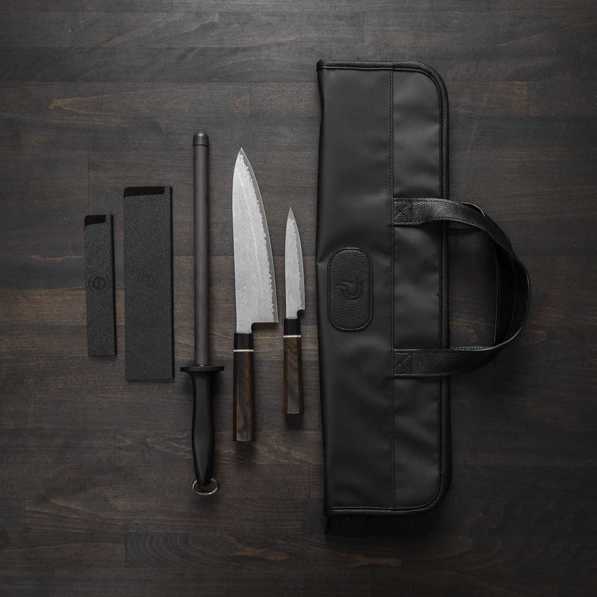 Senzo Black VG10 Damascus Gyuto 2 Knife Set with Porter Knife Bag